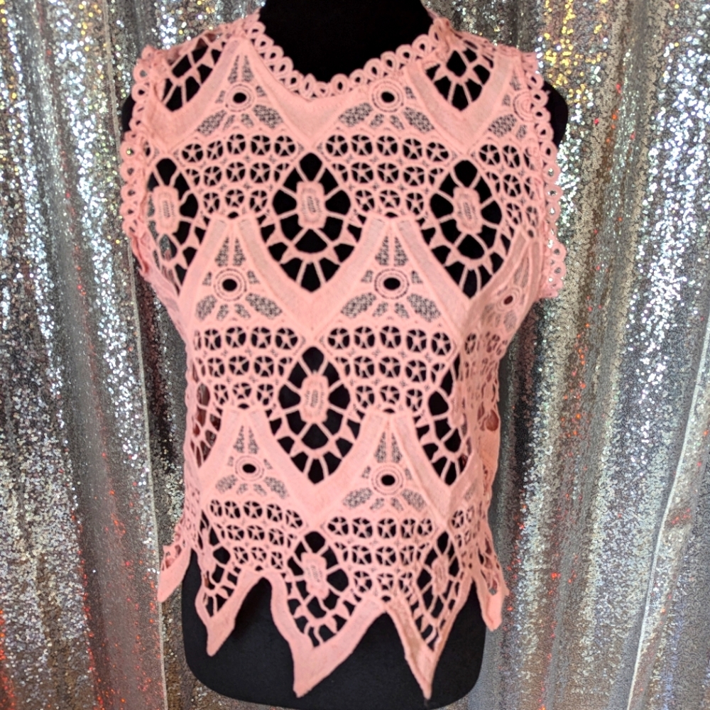 Love J Crochet Summer Cutout Pink Sleeveless Top Women's S